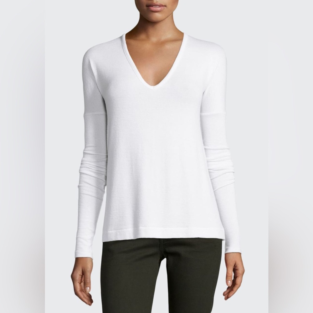 rag & bone Theo Long Sleeve V-Neck Tee | Soft Stretch Layering Top | White | S